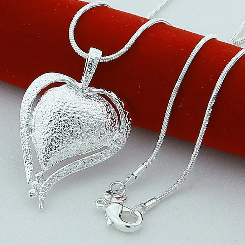 

925 Sterling Silver Heart 18 Inch Pendant Necklace For Women Fashion Wedding Engagement Party Jewelry