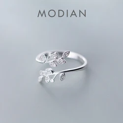 Modian Dazzling Zircon Tree Branch Leaves Sterling Silver 925 Ring for Women Free Size Ring Luxury Engagement Gift Fine Jewelry