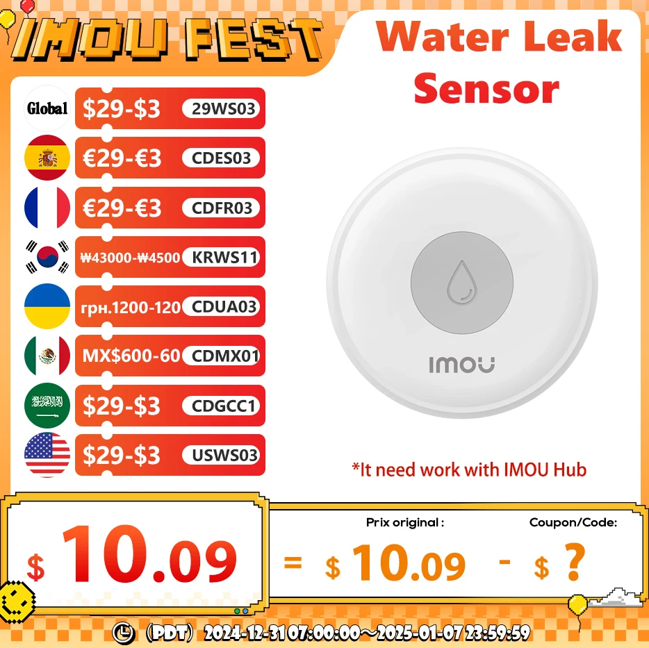 IMOU Smart Water Leak Sensor WiFi Zigbee IP66 Water Immersion Detection Alarm IMOU Life App Monitoring Smart Home Automation