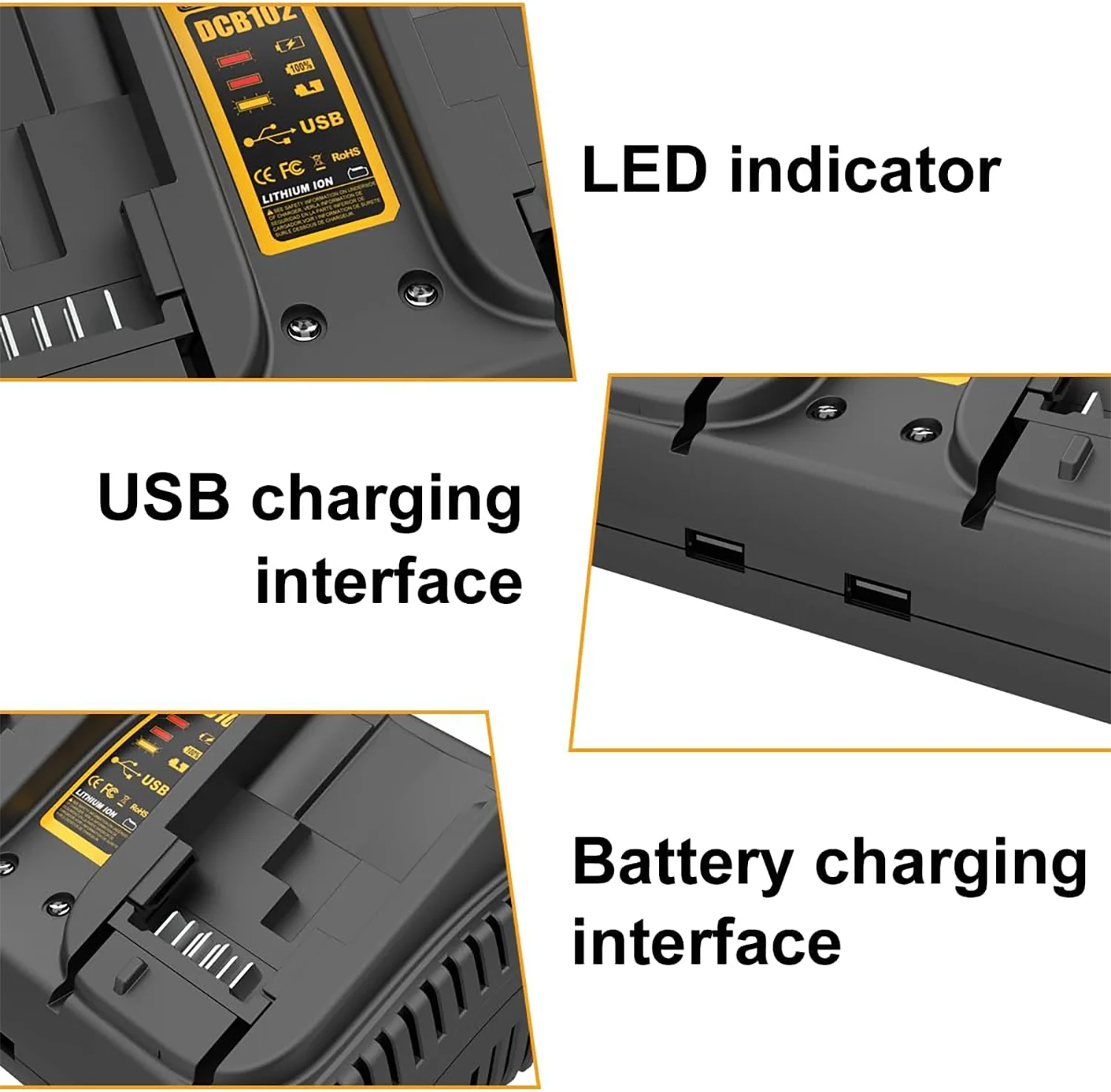DCB102 3A Fast Dual Charger For Dewalt DCB201 DCB204 DCB207 DCB122 DCB124 DCB127 For 12V 20V Lithium Battery - view 5