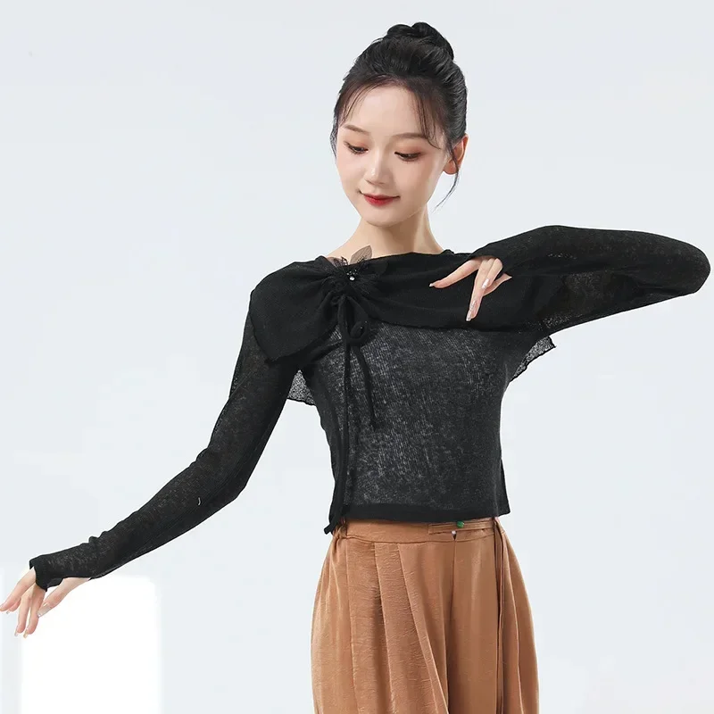 ملابس ممارسة ملابس الرقص النسائية الحديثة الجديدة للجسم للبالغين للتدريب اليومي بياقة مربعة وزهرة الرقص الكلاسيكي