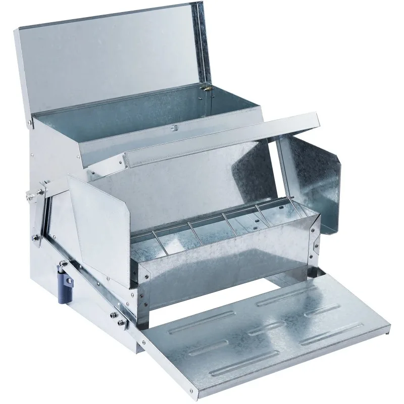 

Automatic Chicken Feeder 25 lbs Capacity Feeds 10 Chickens up to 11 Days Galvanized Steel Poultry Feeder