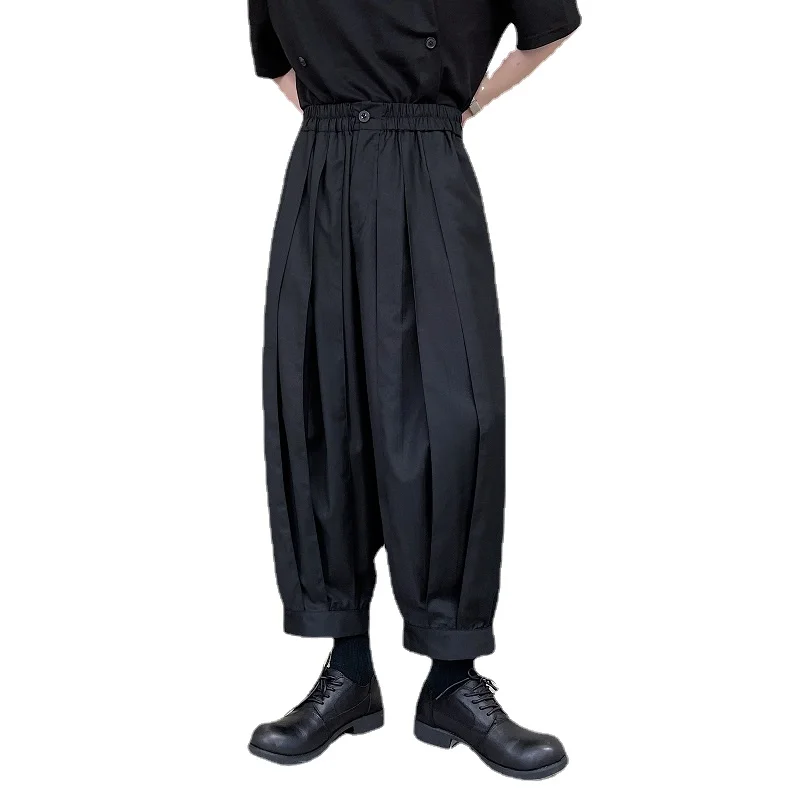 2023Waist Japan Men's Lace Up Pleated Harajuku Elastic Streetwear Loose Casual Black Kimono Skirts Pants Menswear Trousers Male