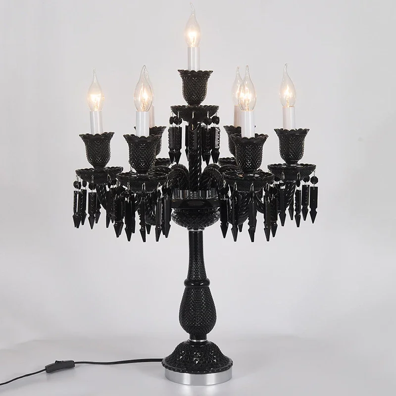 TEMAR European Style Crystal Table Lamp Black Candle Lamp Luxurious Living Room Restaurant  Bedroom Villa Wedding Desk Lamp