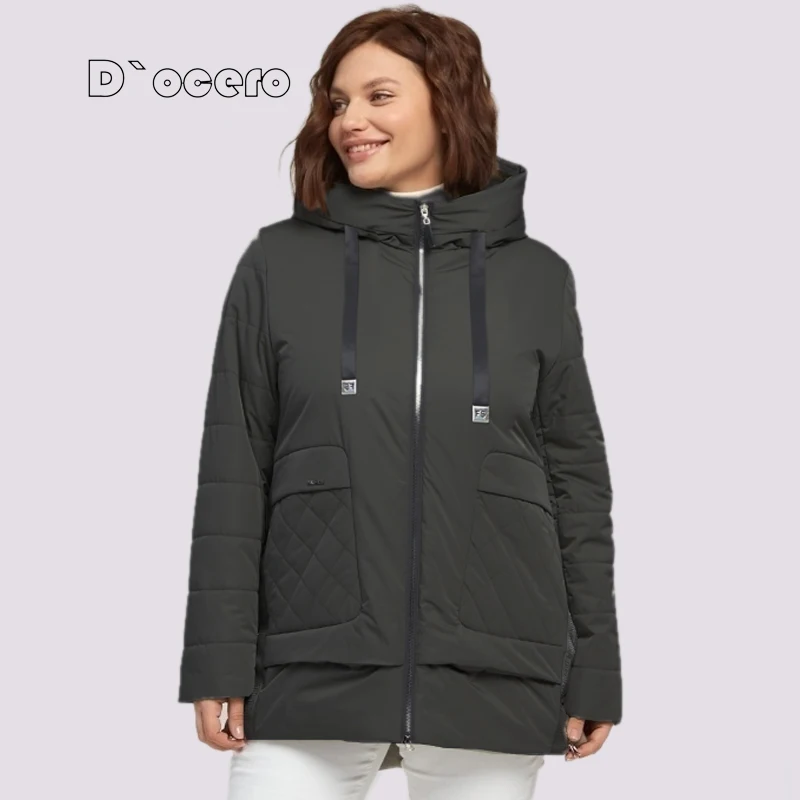 D`OCERO 2022 New Women\'s Jacket Spring Fashion Quilted Coat Oversize Clothing Autumn Female Parka Warm Hooded Loose Outerwear