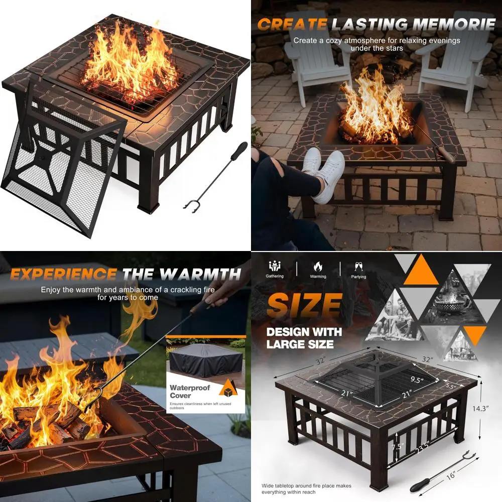 

32 inch copper outdoor fire pit table with waterproof cover for patio and camping