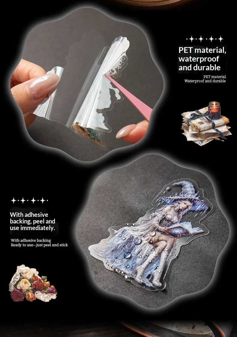 JIANWU Vintage Witch Character Landscape Material Collage Scrapbooking PET Sticker Creative DIY Journal Stationery