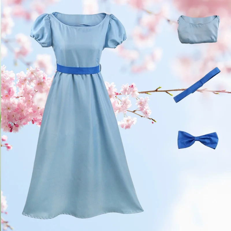 

Anime Princess Blue Long Dress with Belt Headwear Full Set for Women Elegant Gown Lolita Role Play Outfit Theme Party