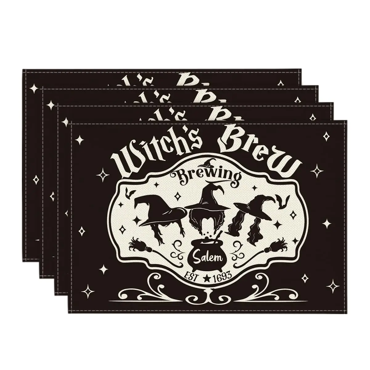 Black Brewing Salem Placemats Set of 4, 12x18 Inch Seasonal Table Mats for Party Kitchen Dining Decoration