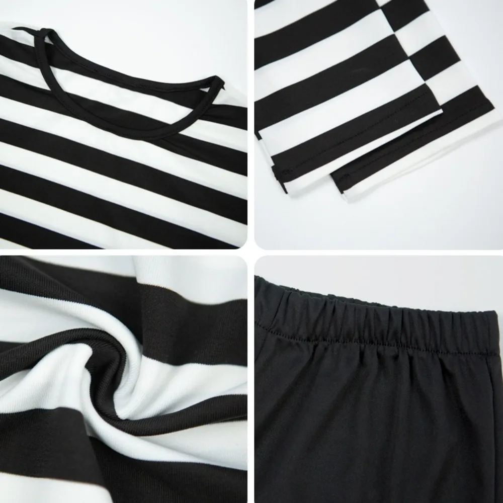 Thief Cosplay Costume Full Sets Burglar Black White Stripe for Kids Outfit Halloween Carnival Party Clothes Roleplay