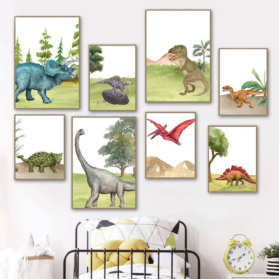 T-rex Stegosaurus Pterosaur Jurassic Dinosaur Nursery Wall Art Canvas Painting Posters And Prints Pictures Boy Kids Room Decor