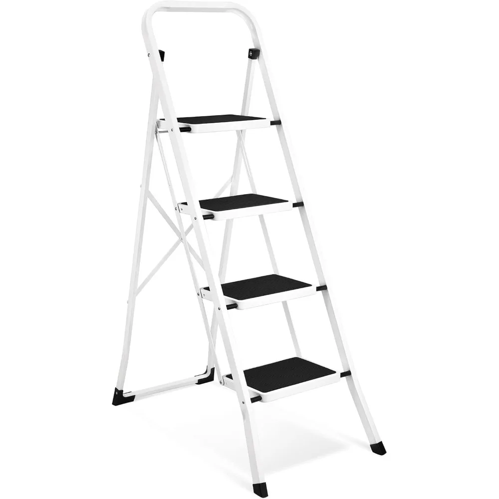 

Step Ladder 4 Step Folding with Anti-Slip Pedal, Lightweight 4 Step Ladder with Handrails, 330 lbs Capacity Perfect for Kitchen