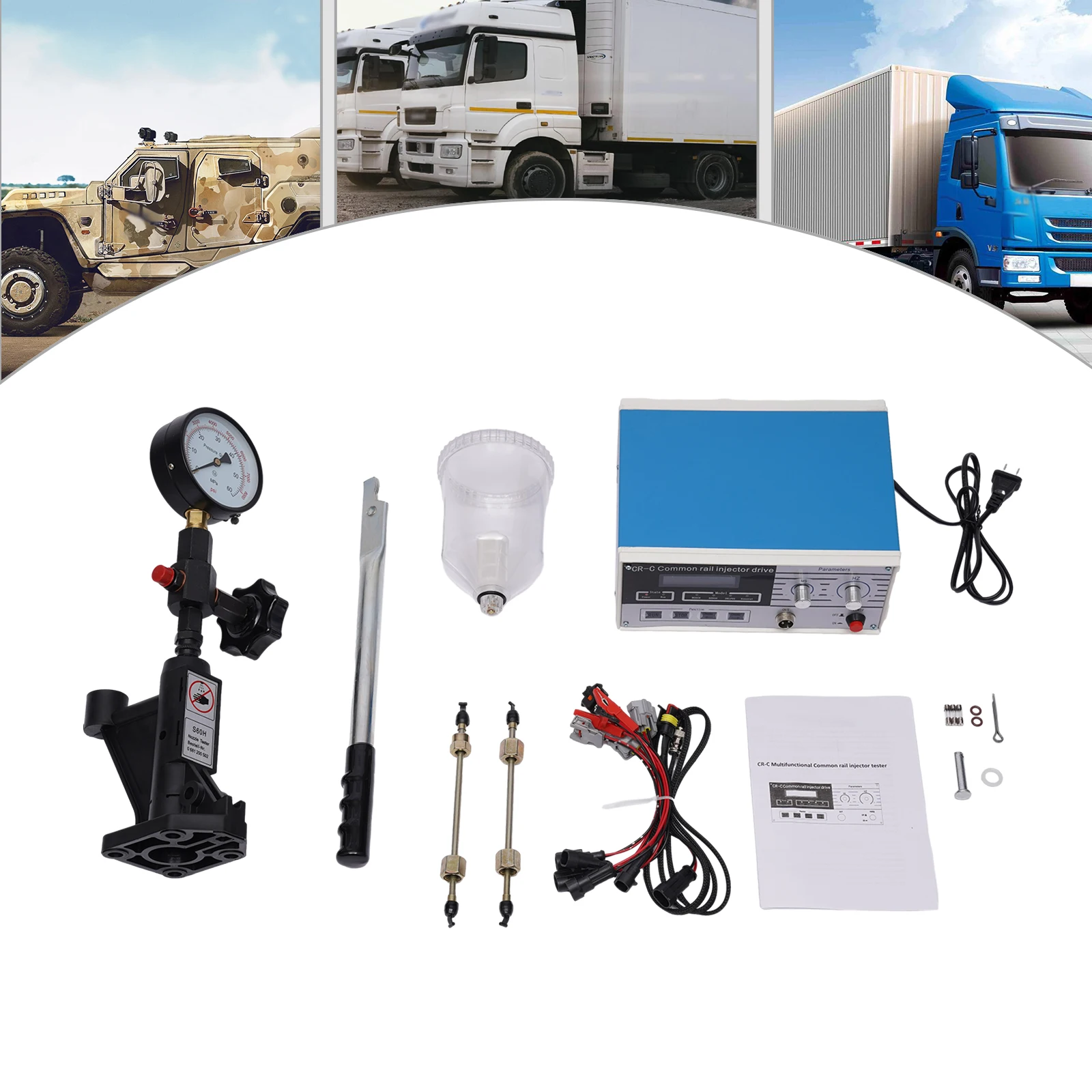 Common Rail Injector Tester Kit + S60h Fuel Nozzle Cr-C Multifunction Diesel Injector Tester Electromagnetic Injector Testor