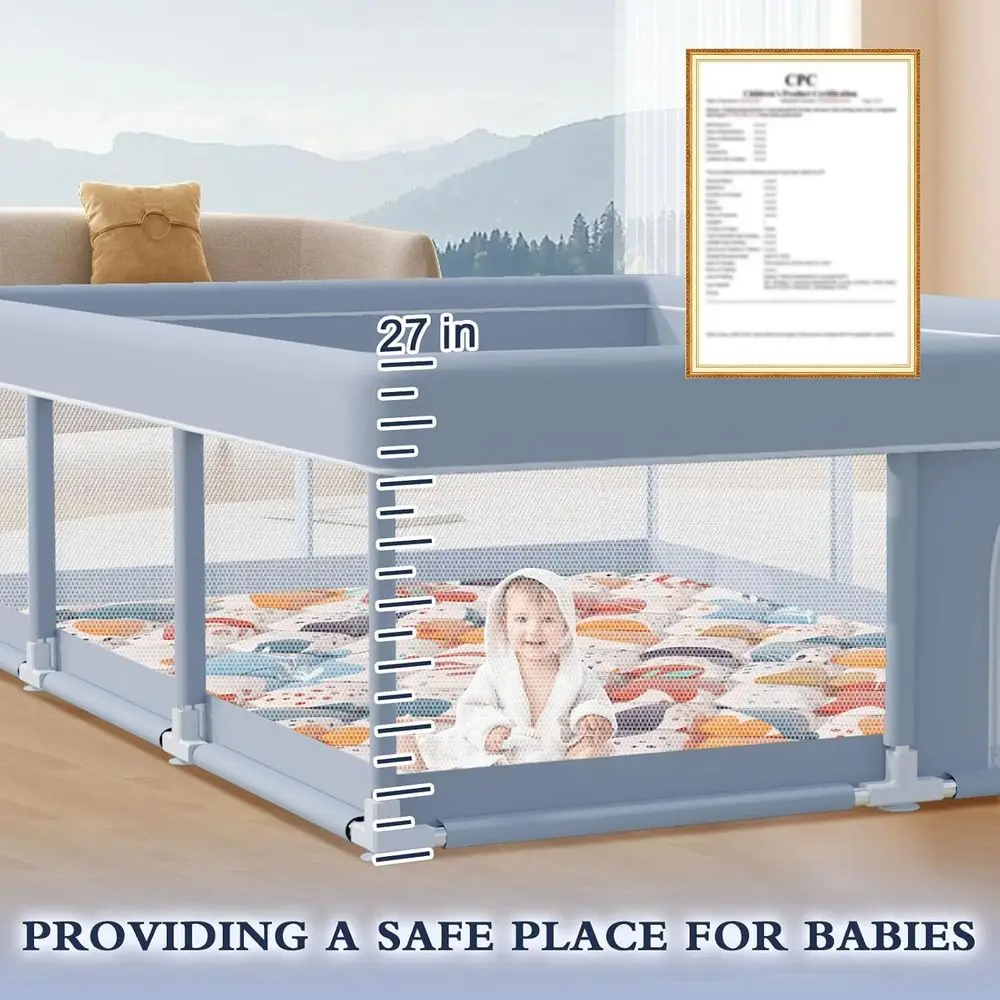 50 Grey Baby Playpen with Mat, Safe Indoor/Outdoor Play Center for Infants & Toddlers, Breathable Mesh & Skin-Friendly Fabric