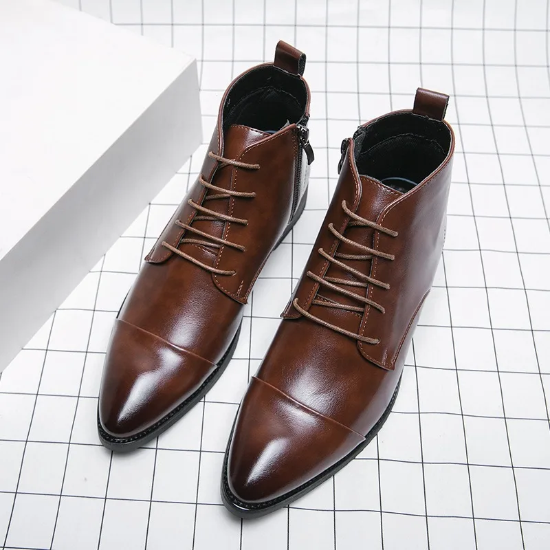 

Men's Boots British Style Business Dress Boots Fashion Pointed Casual Leather Boots Men's High-top Leather Boot Large Size 38-48