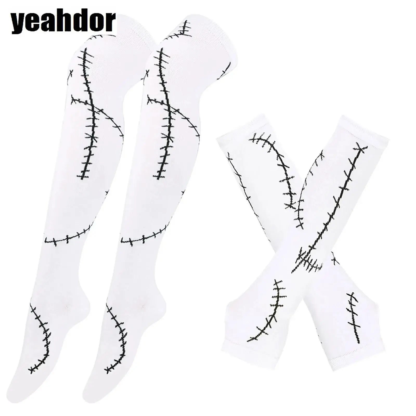 

1 Set Scars Printed Socks Or Stretchy Arm Sleeves Thigh High Stocking Costume Accessories for Nightmare Cosplay Party