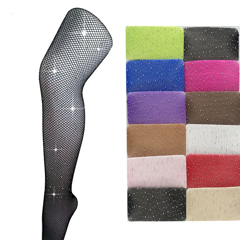 

Женские колготки со сверкающими бриллиантами, разноцветные нейлоновые ажурные колготки до бедра, ажурные леггинсы, нижнее белье для девочек, подарок