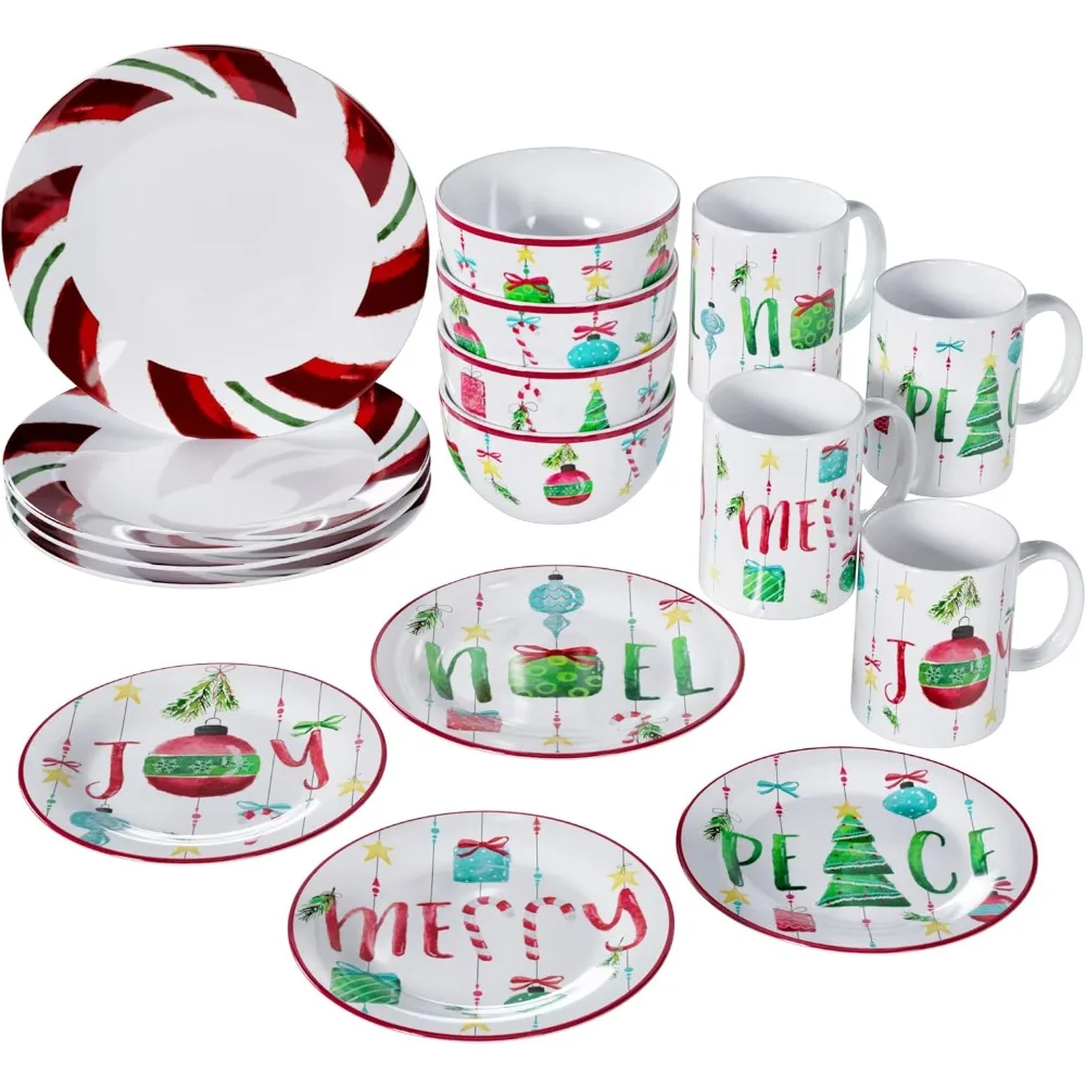 

Набор столовой посуды из рождественской керамики, 16 предметов, зеленый и красный от American Atelier