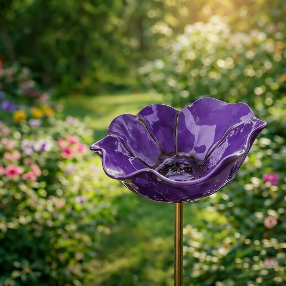 

Handcrafted Metal Flower Garden Stake Ground Insert Rust-resistant Bird Bath Stake Wavy Curved Petal Iron Floral Sculpture
