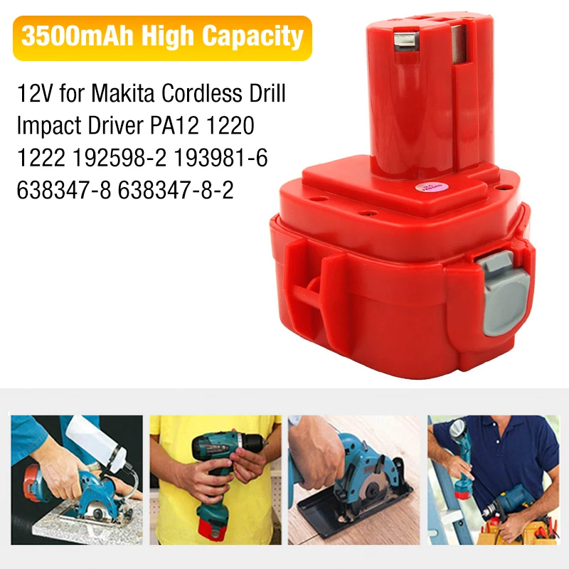 12V 3500mAh Ni-Mh Ni-CD 2.0Ah Battery for Makita Cordless Drill 6270D 6271D PA12 1220 1222 192598-2 1222 1220 1233 1234 1235B