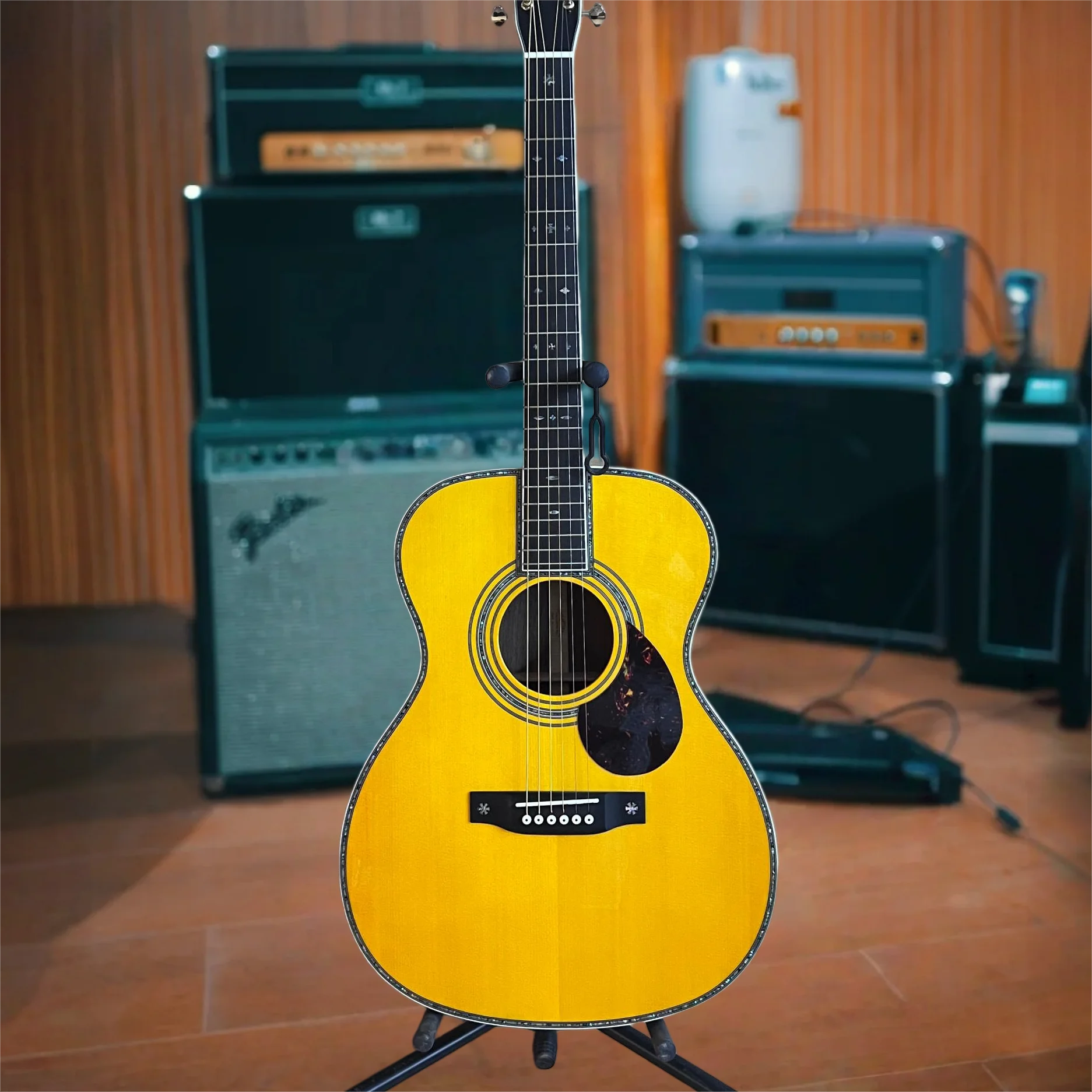 Hot Yellow-Top Om42 Style Acoustic Guitar Spruce Top Rosewood Fingerboard Pickup Included 41 Inch Lock Sound Stable Gift