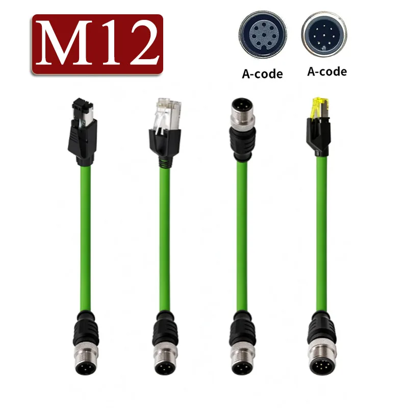 M12 A-type to RJ45 Gigabit Ethernet Cable Industrial Grade 8Pin High Flexible Drag Chain  Male Female Aviation Connector IP67
