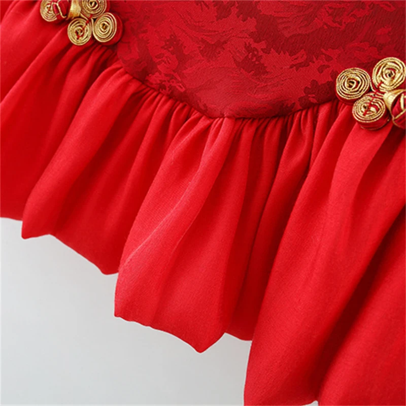 Chinese Style Kid Qipao Classic Buckle New Year Dress Adorable Children Clothing 1-3 Years Old Summer Delicate Baby Girl Dresses