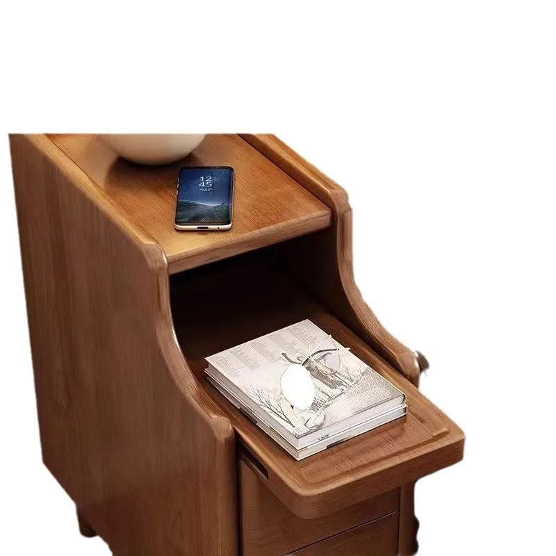 All solid wood bedside table Mini small bedroom Extremely narrow bedside table Ultra narrow crevice storage Simple modern shelf