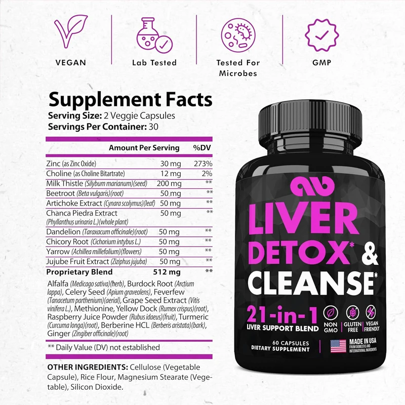 Liver cleansing, detoxification, and repair support - Herbal liver support supplement -60 capsules