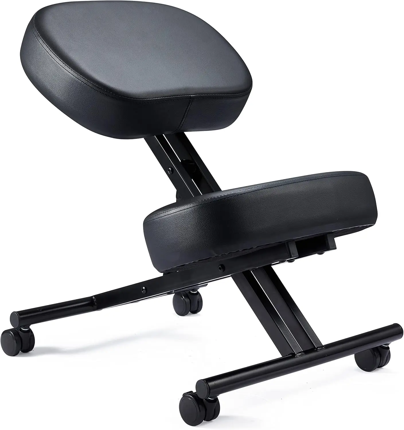 

Modern Height Adjustable Ergonomic Support Rolling Home Office Kneeling Desk Chair with 3 Inch Padded Angled Seat, Black Fabric