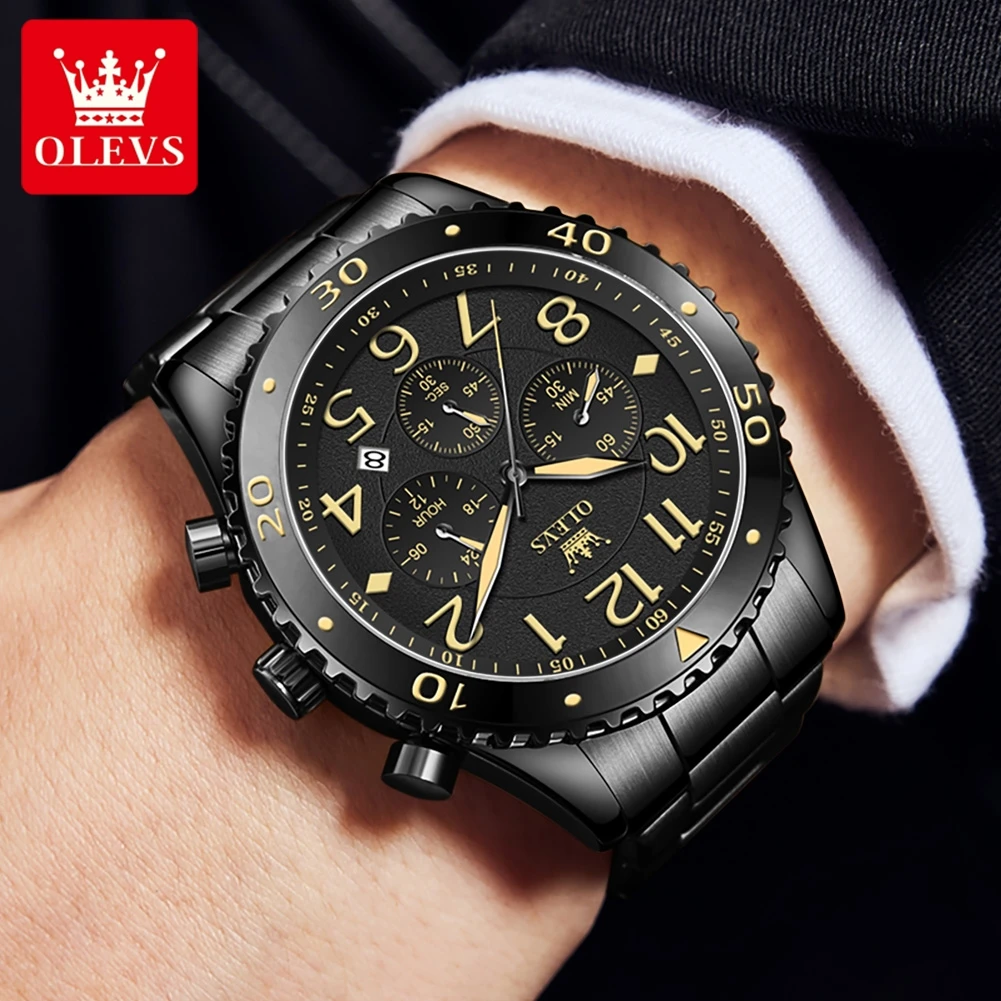 OLEVS 48mm Big Dial Quartz Watch for Men Chronograph Waterproof Luminous Man Watch Fashion Casual Sports Men\'s Wrist Watches New