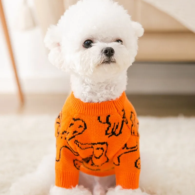 Pet Knitted Dog Sweater Elephant Print Cute Dog Coat Warm Dog Clothes Winter Dog Clothing Chihuahua Bichon Costume Cat Sweaters