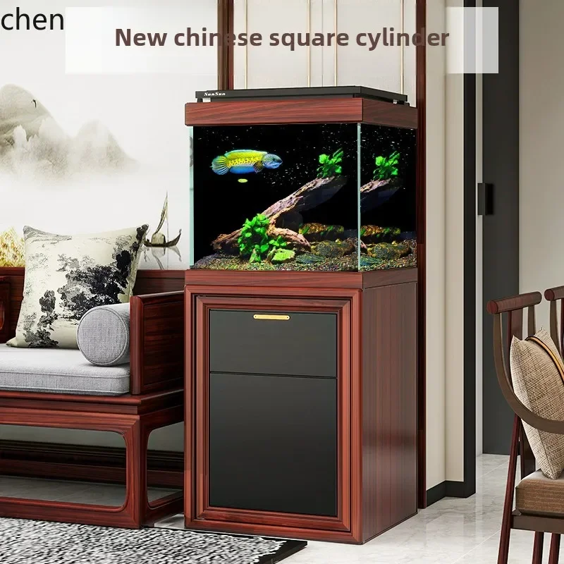 small fish tank, bottom filter ultra-white glass small square tank household living room goldfish tank ecological aquarium