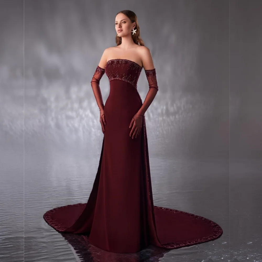 

Customized Evening Party Gown Jersey Rhinestone Strapless A-line Long Dresses Bespoke Occasion Wedding Gorgeous Elegant Formal