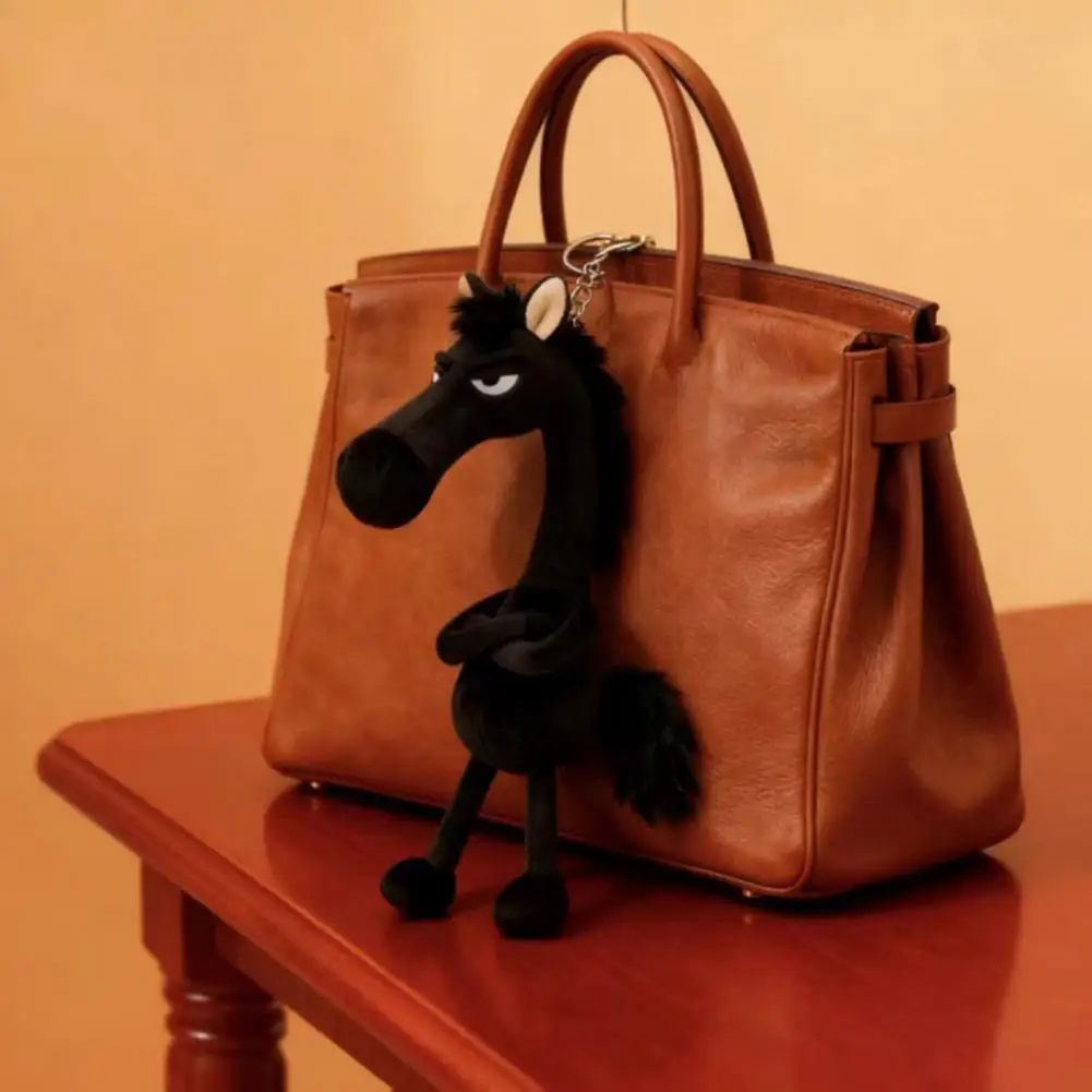 Horse Doll Pendant Plush Horse Keychain Stuffed Pendant Year of Bag Charm for Backpack Purse Cute Black Horse Decoration Gift