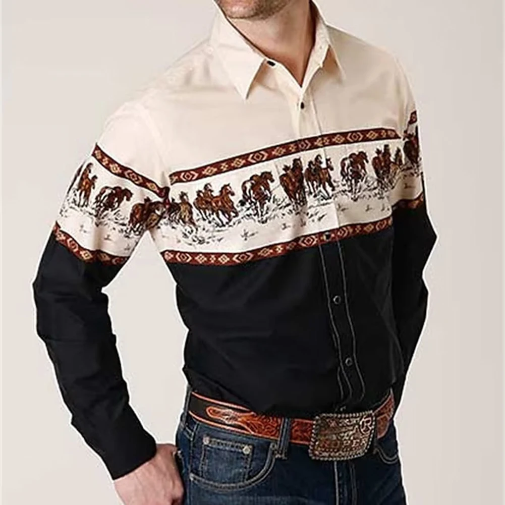 

Hot New Fashion Shirt Retro Tops Button Down Casual Printing Regular Slight Stretch Active Sports Shirts Lapel