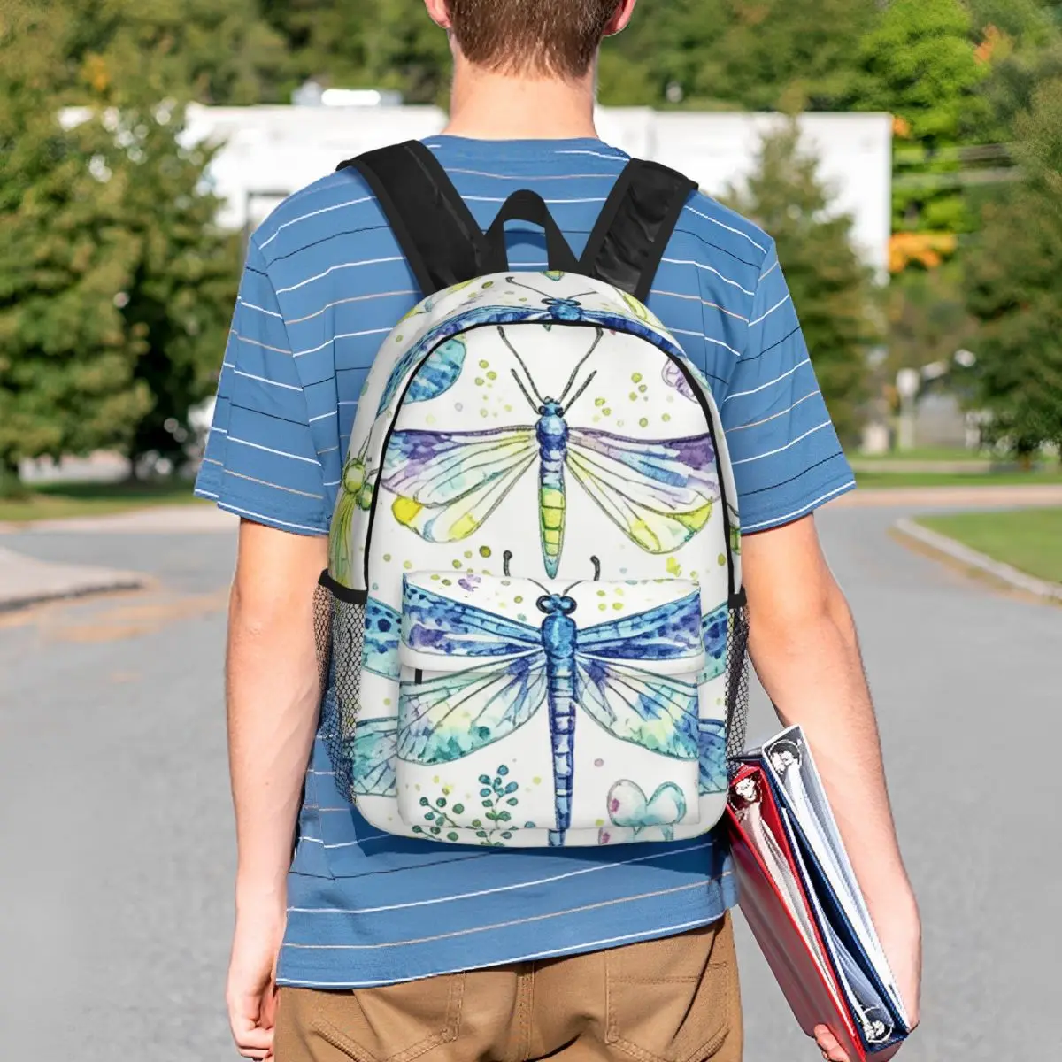 Watercolor Art Light Colorful Dragonflies Backpack Student BookBag Children School Bag Laptop Shoulder Bags for Boys Girls