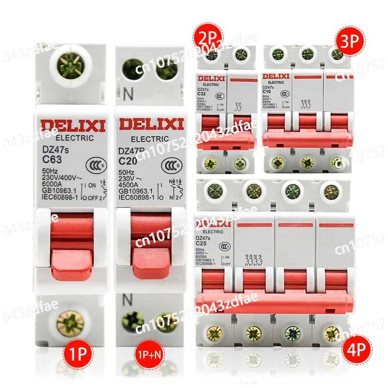 Delixi 1P air switch 2P household 32a63a three-phase 3P circuit breaker DZ47S 4P air open 100A switch