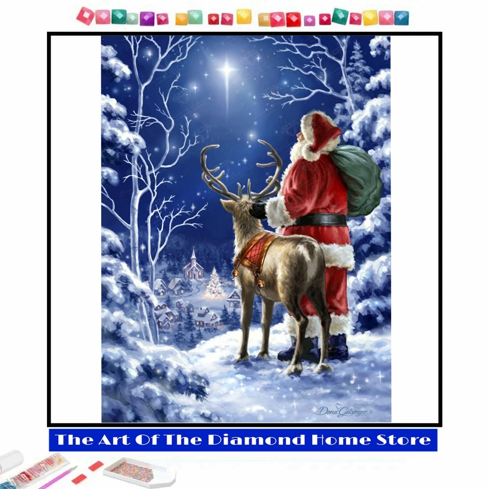 

Santa Claus 5D DIY AB Diamond Painting Embroidery Mosaic Cross Stitch Fantasy Reindeer Handicraft Home Decor Children's Gift