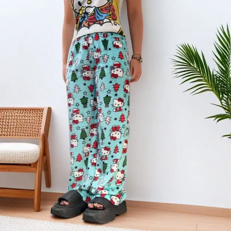 

Hello Kitty flannel sleeping pants women's autumn and winter new thickened velvet warm Christmas party home pants walking pants