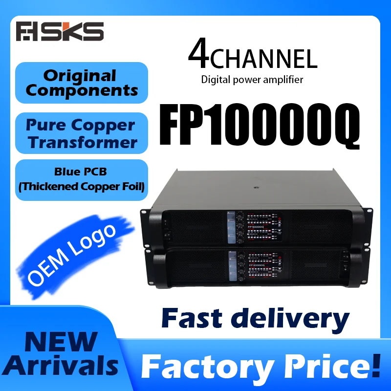 10000Q 4CH 10000W Class-D Professional Power Amplifier for Dual 15-Inch Speakers & Line Array
