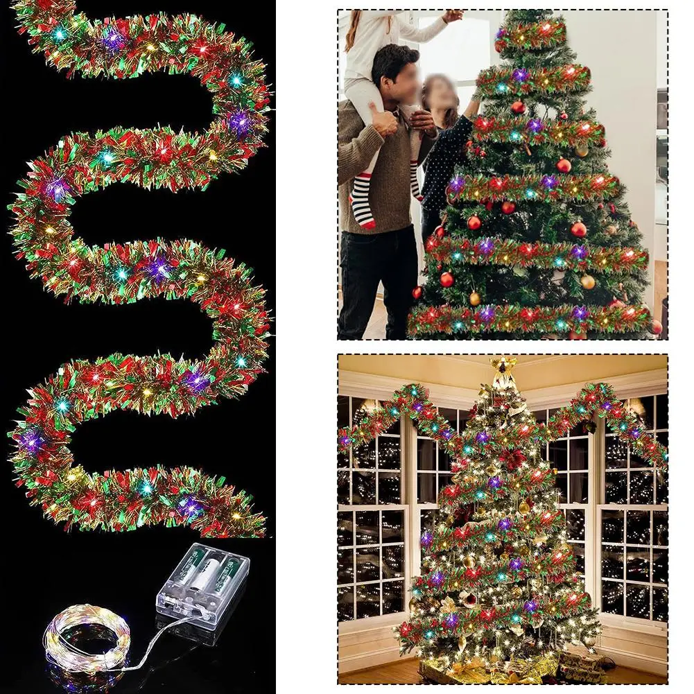 Chunky Tinsel Christmas Decoration with Warm LED Light Integration Great for Holiday Ambiance and Event Styling