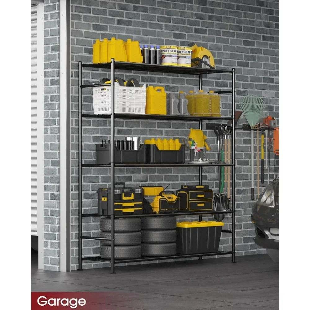 

Storage Shelves, 5 Tier Shelf Organizer, Heavy Duty Garage Shelving Unit with Leveling Feet, Stable Metal, Shelves Organizer