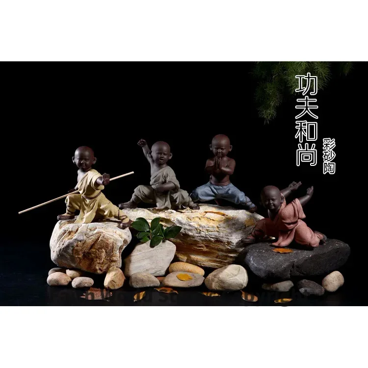 4pcs--OFFICE home TOP Marvellous Spiritual ART CHAN DAO Little Monk Chinese Shaolin Temple Kung Fu porcelain ceramic ART