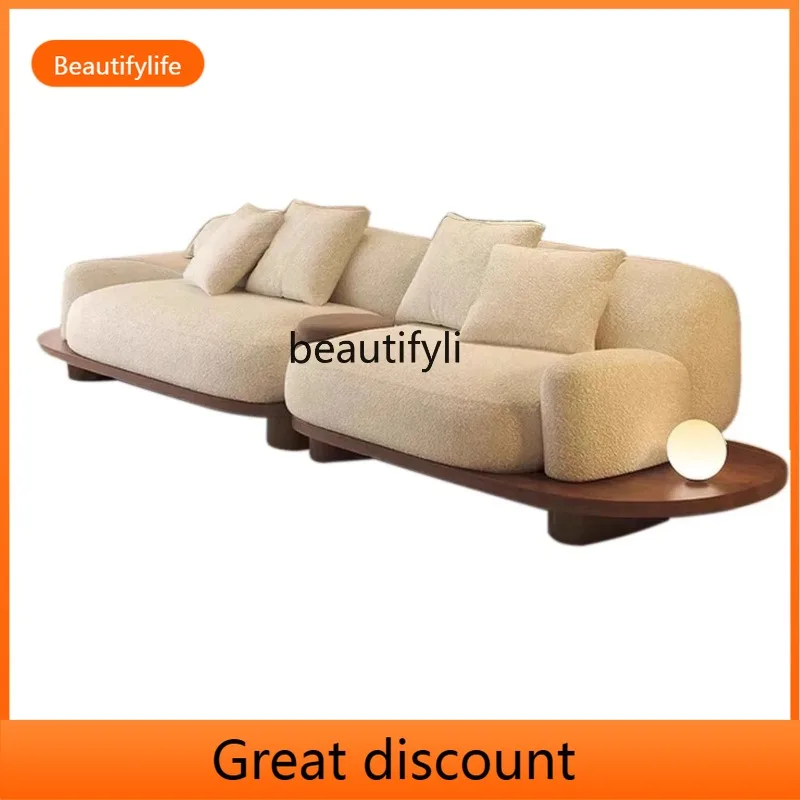 

A485 скандинавский кремовый стиль, массив дерева, элитный художественный диван для маленькой квартиры, гостиной, диван из овечьей шерсти цвета ореха