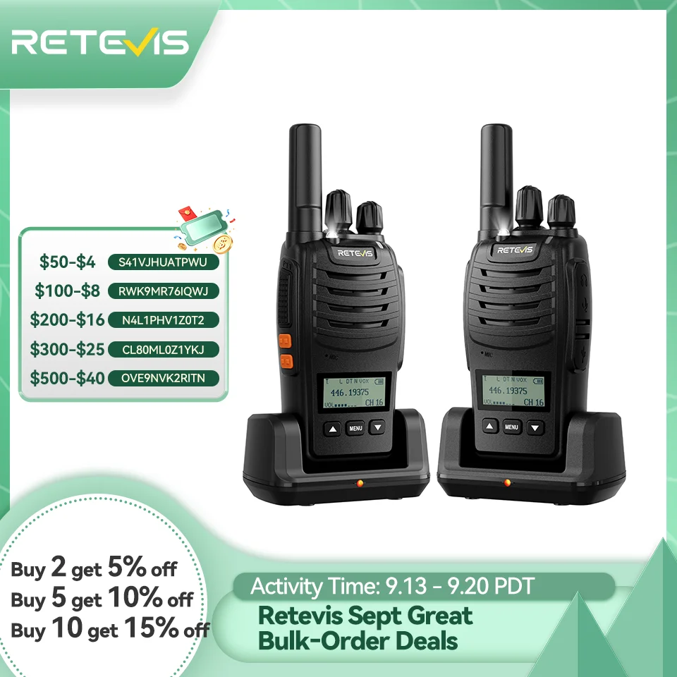 Retevis H777D Walkie Talkie PMR446 Portable License-Free LCD Display Radio Long Range Type-C Camping Use
