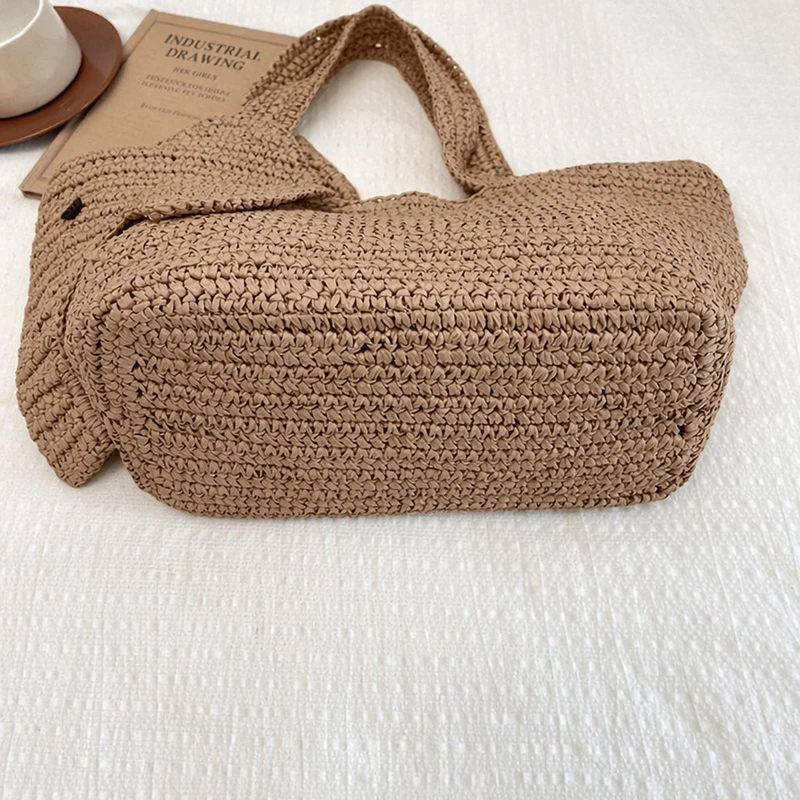 Elefantenförmige Raffia Handgewebte Strohtasche, Damen Schultertasche, Sommer Strand Urlaub Seaside Casual Tragetasche, Leichtgewichtig – Detail 4