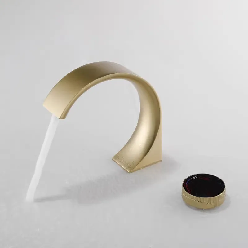 New Arrival Basin Faucets Brush Gold widespread Brass Bathroom Sink Faucets Hot Cold Mixer Water Tap