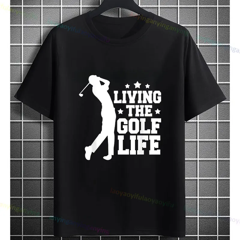 Funny Living The Golf Life Men's T-Shirt Casual Short-sleev Pure Cotton Graphic Tshirt Perfect for Golfers & Fans