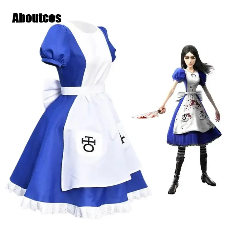 Aboutcos Game Alice Madness Returns Cosplay Costume Princess Dress Maid Dress Made Halloween Party Maid Dress Apron For Women